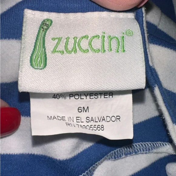 Zucchini Boutique Smocked Lobster Blue And White Stripe romper - Picture 4 of 5